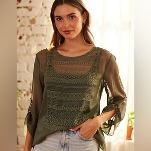 Vintage Y2K Indigo Soul Lace Front Sheer Boho Blouse